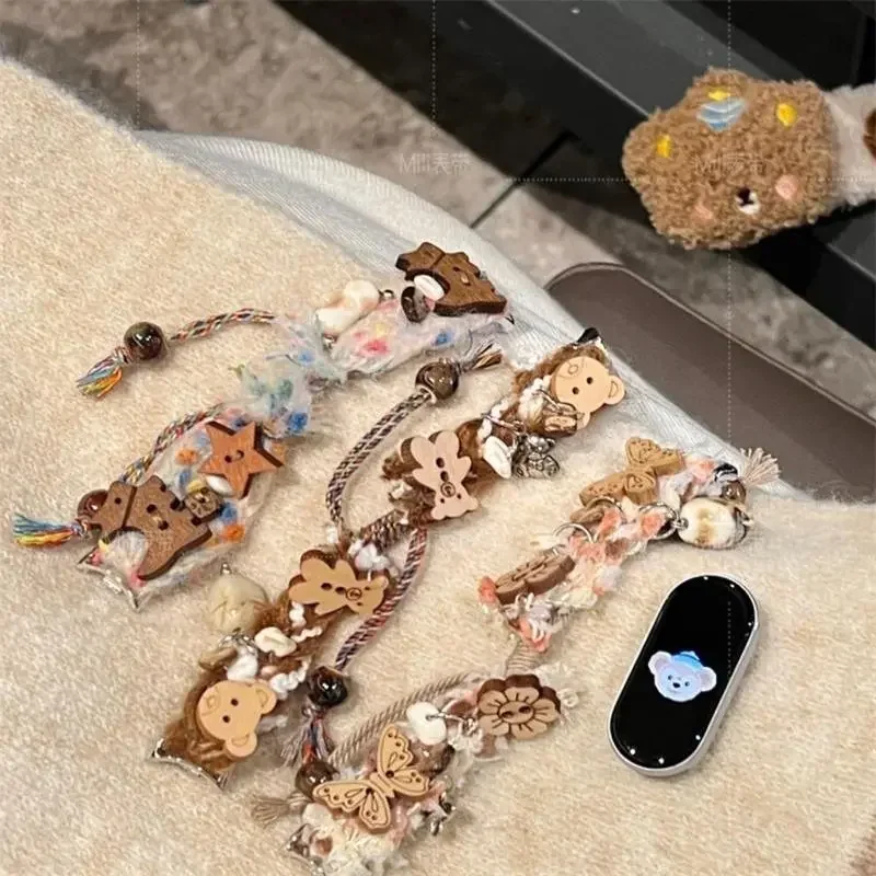 Corrente de pulseira de pelúcia tecida de animal pequeno adequada para a nova pulseira 9pro da Xiaomi, pulseira artesanal Redmi Watch 5