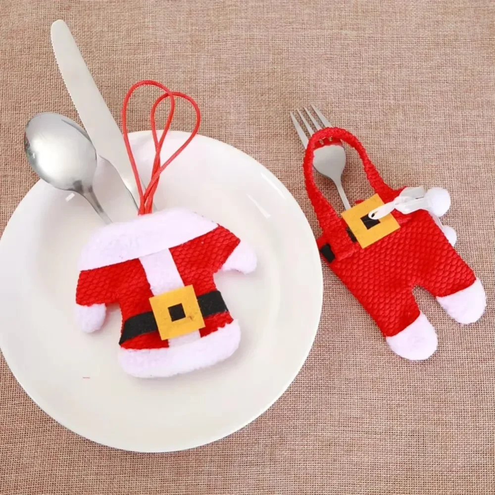 Enhance Your Dinner Table's Festive Atmosphere with 3 Sets of Spoon Fork Bag Skirt Pant Cutlery Holders Christmas Table Decor