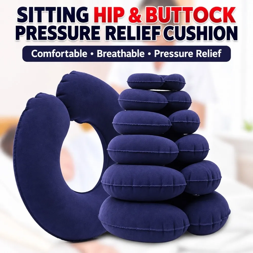 Comfortable PVC Flocked Travel U-Shaped Pillow Gluteal Support Ring-Style Inflatable Cushion Tailbone Support Bedridden Cushion