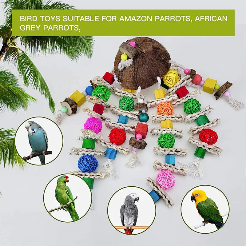 Large parrot nibbling toy in parrot toys Coconut shell Sichuan pepper wood corn vine ball bird skewer toy