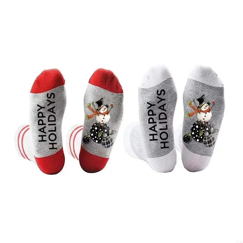 L38E Funny Happy Holiday Snowman Printed Christmas Cotton Socks Gifts for Women Men