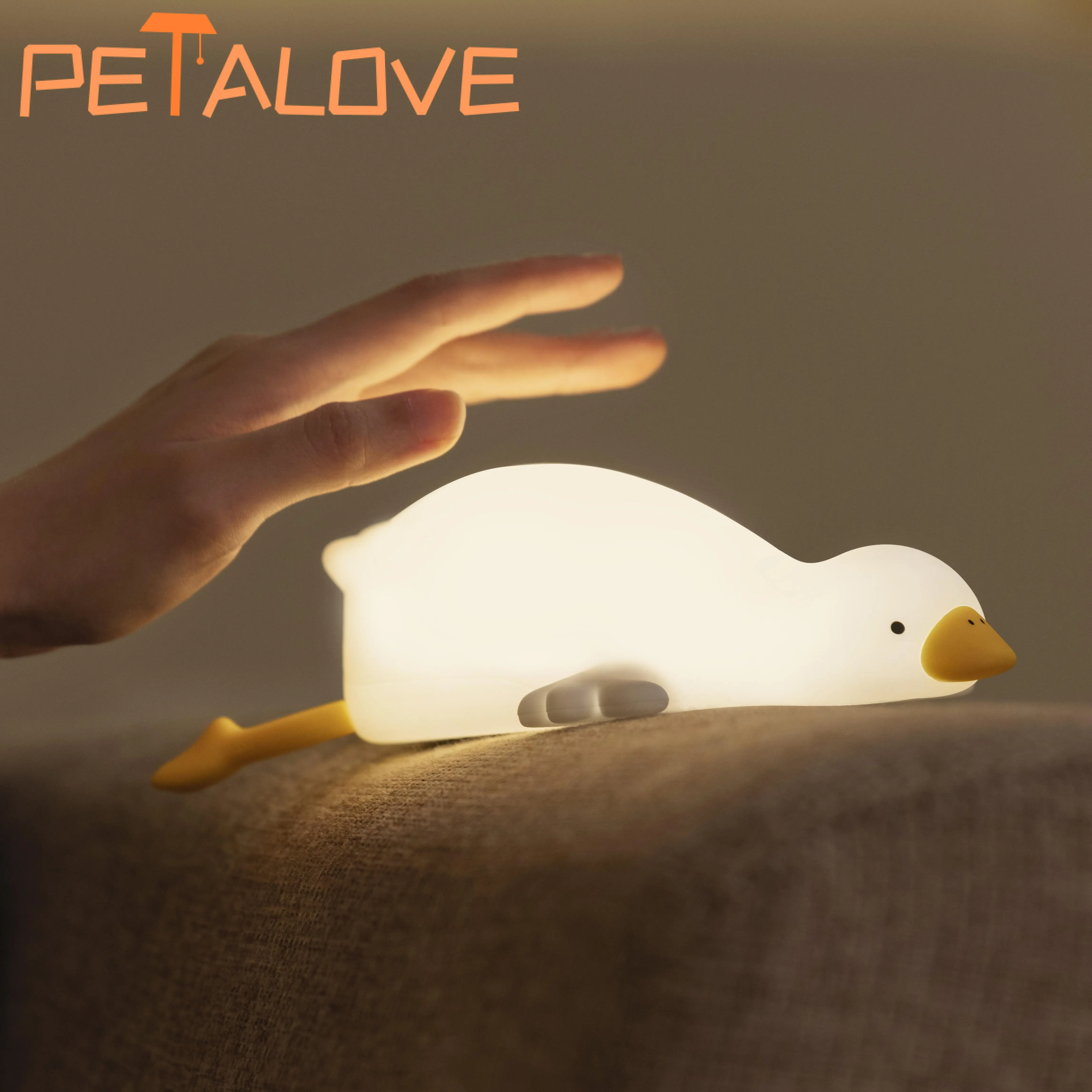 Healing Night Light Sleep Companion น่ารักห่านสีขาวยาว Endurance Pat ควบคุมสามระดับ Light ตลก Playmate สําหรับเด็ก