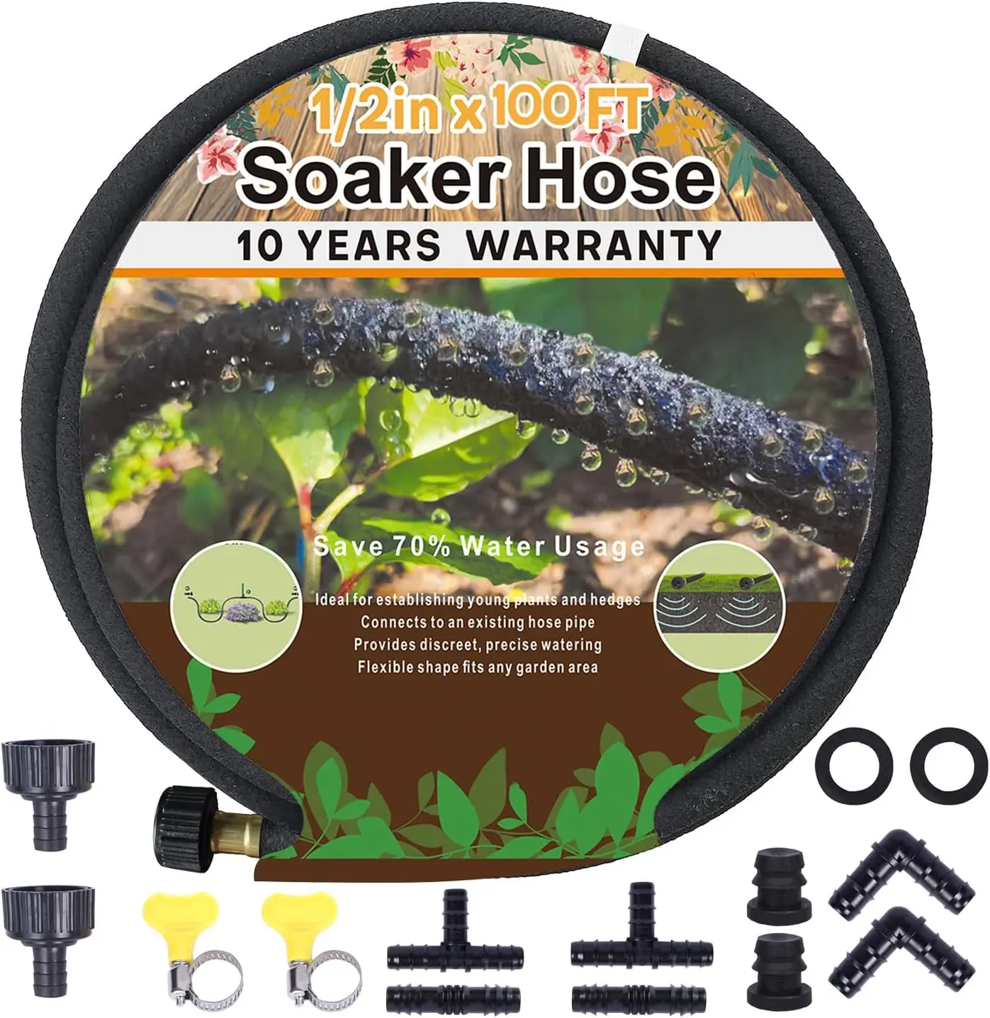 

1/2’’ Soaker Hose 100 Ft for Garden Beds, Heavy Duty Soaker Hoses for Garden 100 Ft for Water Saving