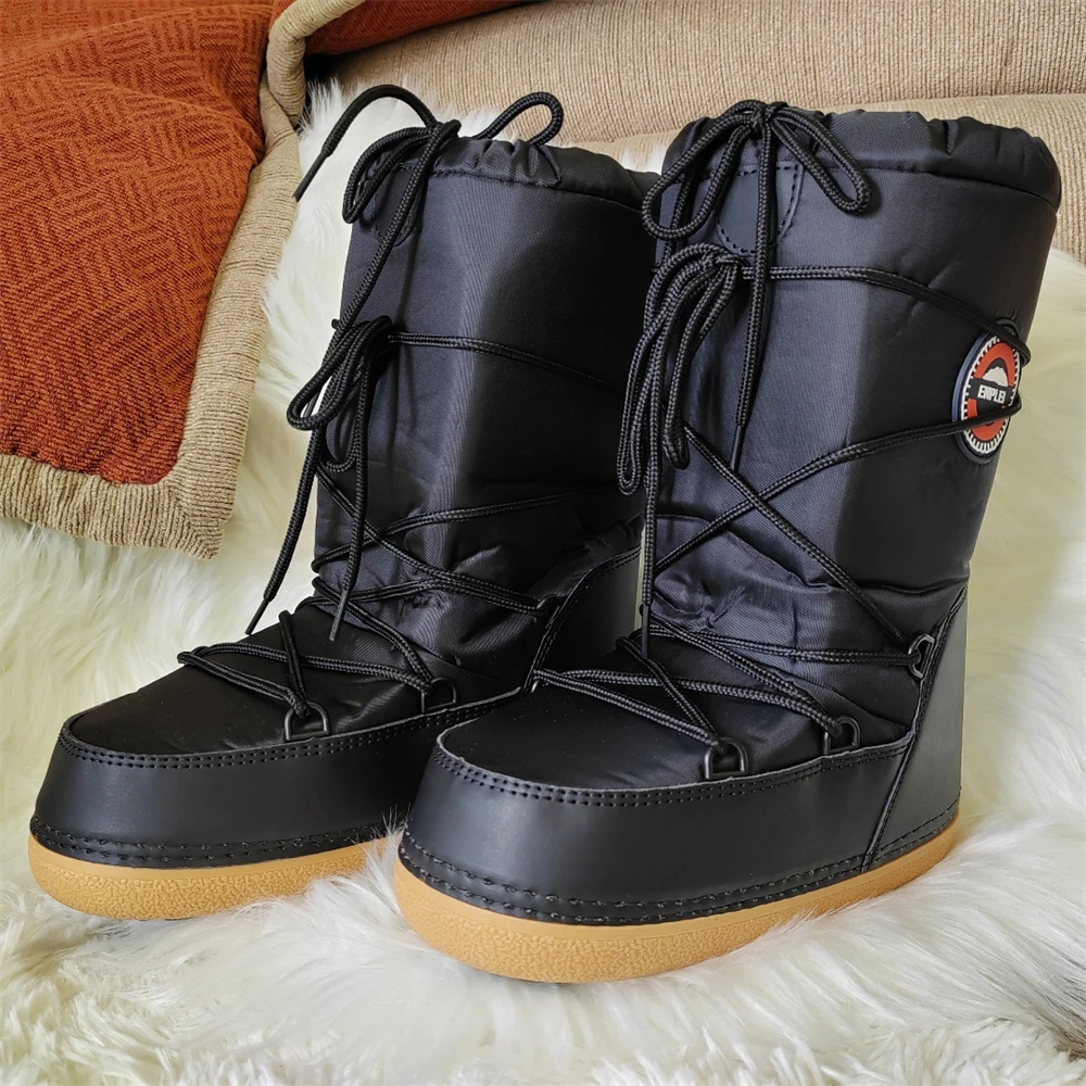 Snow Boots for Woman 2024 Winter Trend Black Mid-Claf Platform Waterproof Lace-up Non-slip Ski Boots y2k Women's Boots