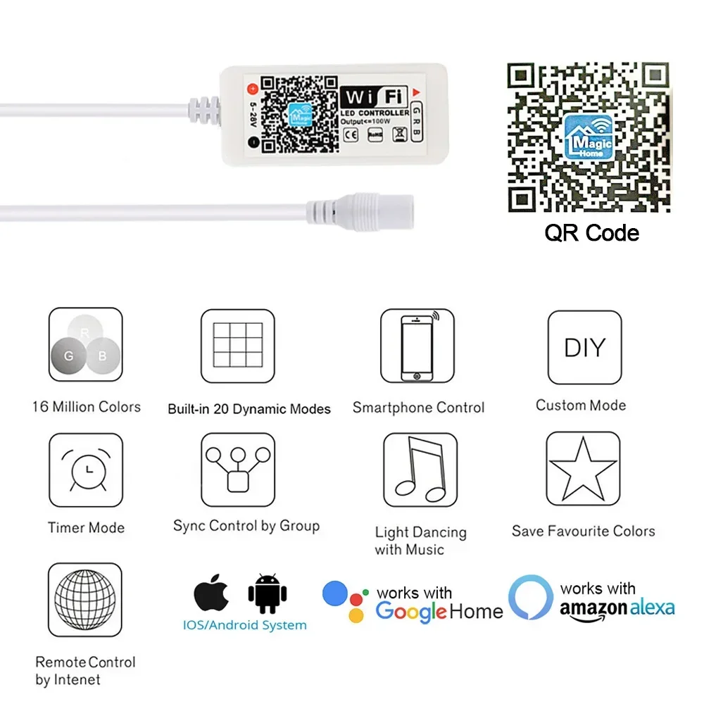 5V 12V 24V LED Strip WIFI RGB RGBW Controller Android IOS APP Blue Tooth-compatible Magic Home IR Control for RGB RGBW LED Strip