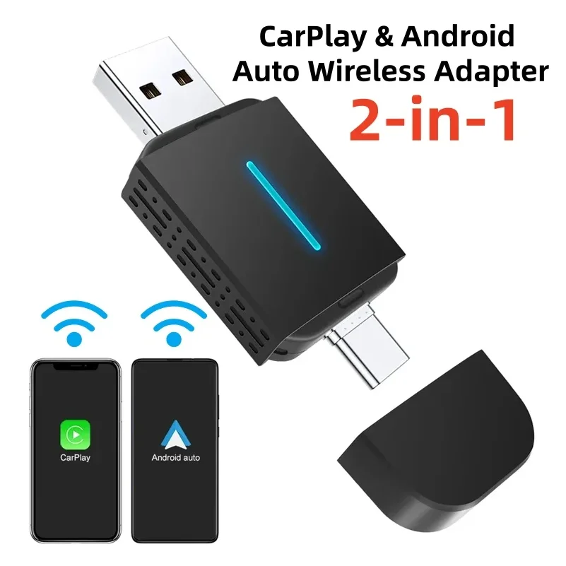 

Беспроводной адаптер 2-в-1 для CarPlay и Android Auto с двойным интерфейсом, 5G WiFi-донгл, мини-бокс, быстрое подключение, универсальный