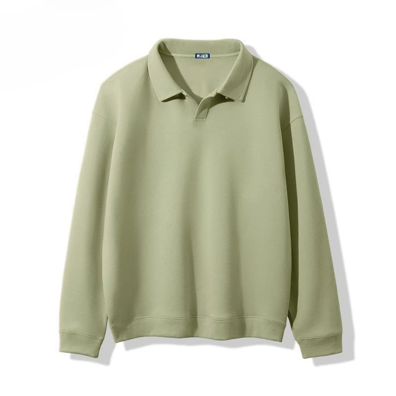 2026 Men Cotton Polo Collar Sweatshirt Loose Casual Long Sleeve Pullover Trendy Spring Fall Top