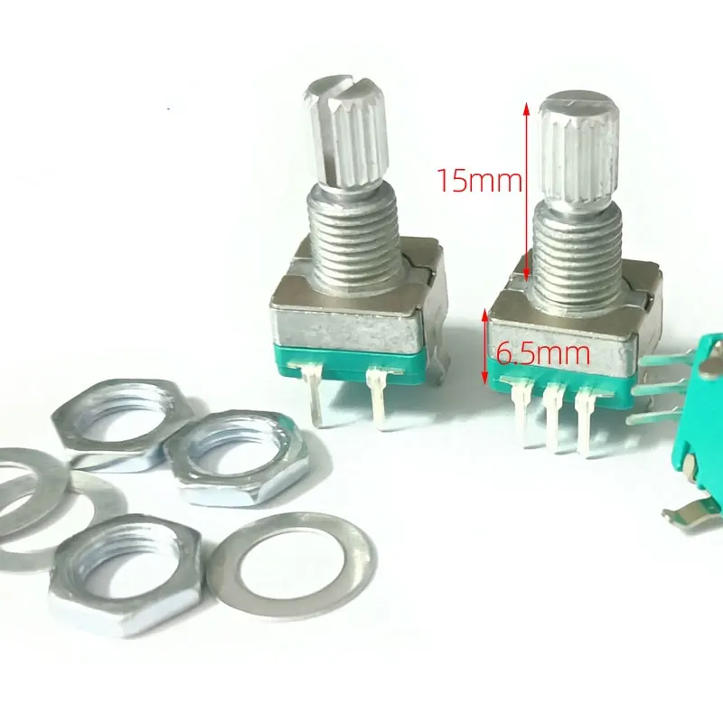 5pcs Half/Plum Axis Rotary Encoder,code Switch/EC11/ Audio Digital Potentiometer,with Switch,5Pin, Handle Length 20mm 15mm