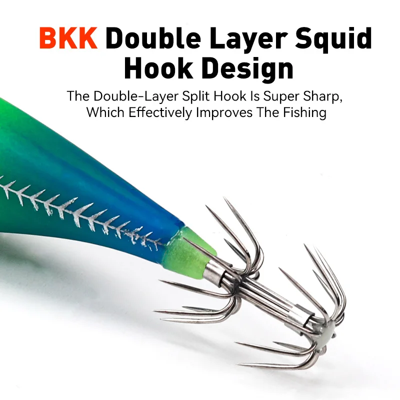 LEYDUN Leuchtende horizontale Tintenfisch-Jig-Holzgarnelen-Tintenfischhaken, 5 Stück, 14 Stück, Angelköder, Oktopus, Tintenfisch, Garnelen, Salzwasserköder