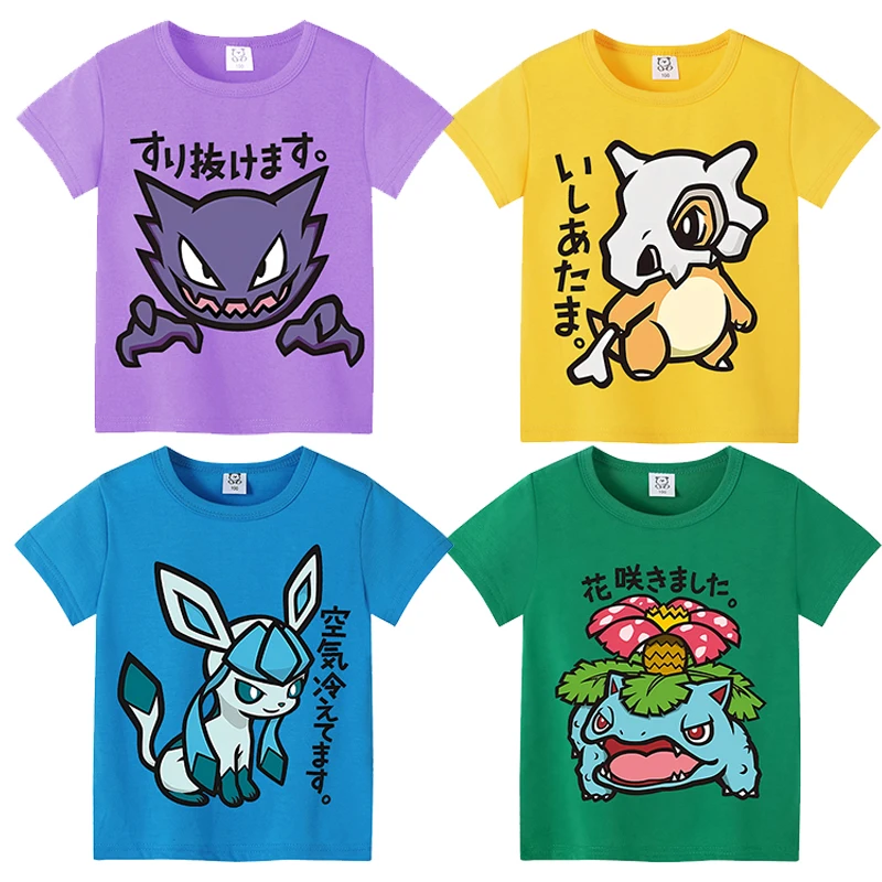 Детские-футболки-с-изображением-покемонов-футболки-с-короткими-рукавами-и-рисунком-Пикачу-модные-милые-рубашки-для-девочек-и-мальчиков-детская-летняя-одежда-подарок