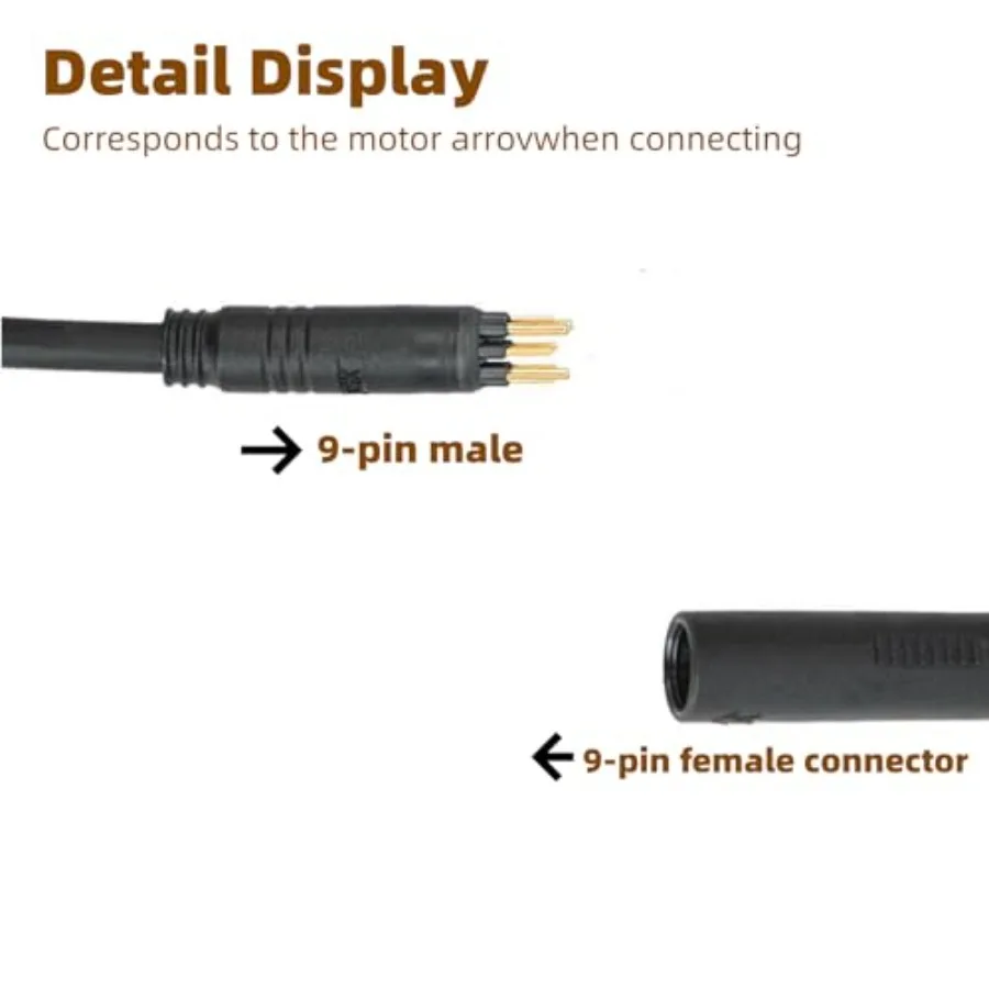 الكهربائية ycle كابلات الموصلات 9 دبوس 60 سنتيمتر مع قاعة الاستشعار Ebike تحويل أجزاء مقاوم للماء محور المحرك تحويل تمديد كابل #4