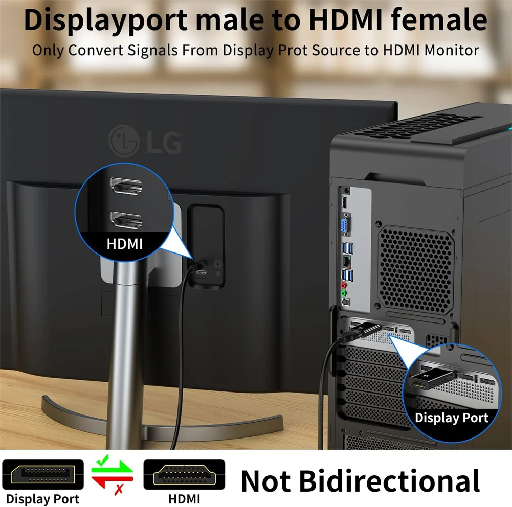 Adattatore per porte multimediali da 4K DP a ad alta definizione adattatore unidirezionale maschio a femmina compatibile per Desktop HP HDTV AMD