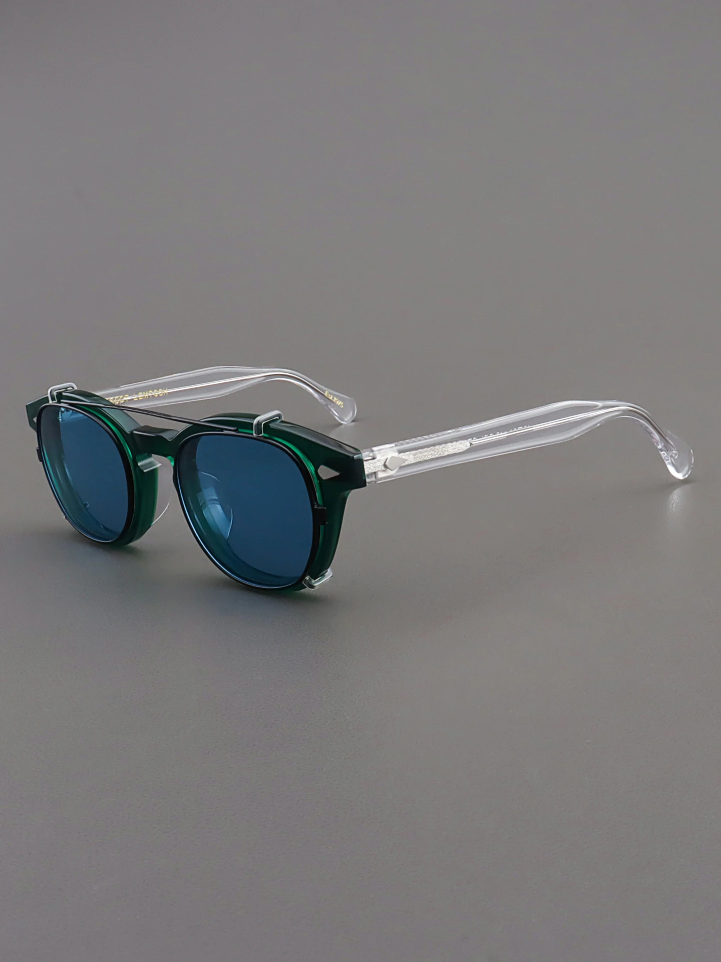 moscot-lemtosh-unisex-sunglasses-green-frame-with-clip-blue-oval-double-layer-women's-fashionable-optical-glasses