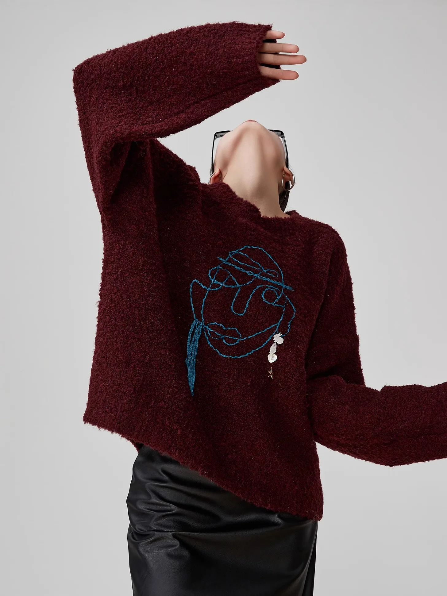 

Loose Knitted Circle Sweater Women's Spring New Sle Wang Zian Retro Face Overhead Knitwear Cotton Polyester Blend Long Sl...