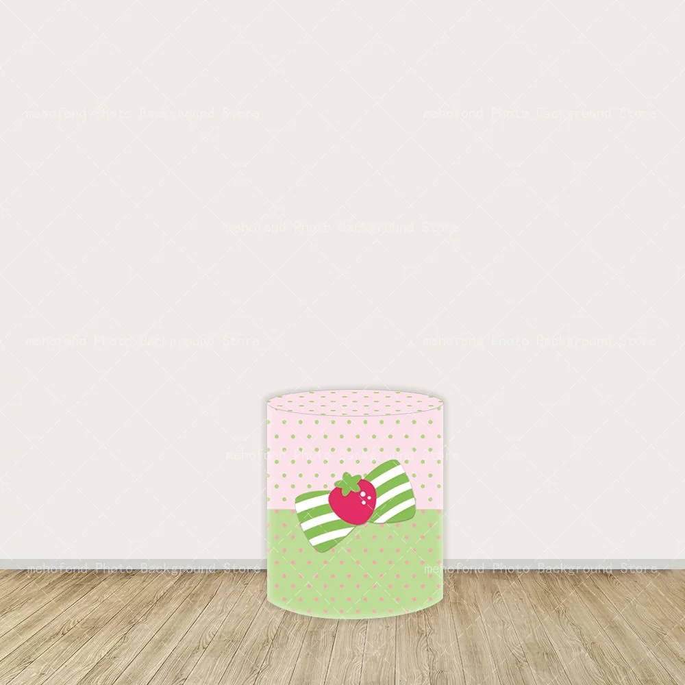 Mehofond Summer Vitality Fresh Strawberry Theme Wave Point Design Kid's Birthday Baby Banquet Photo Cylinder Plinth Background