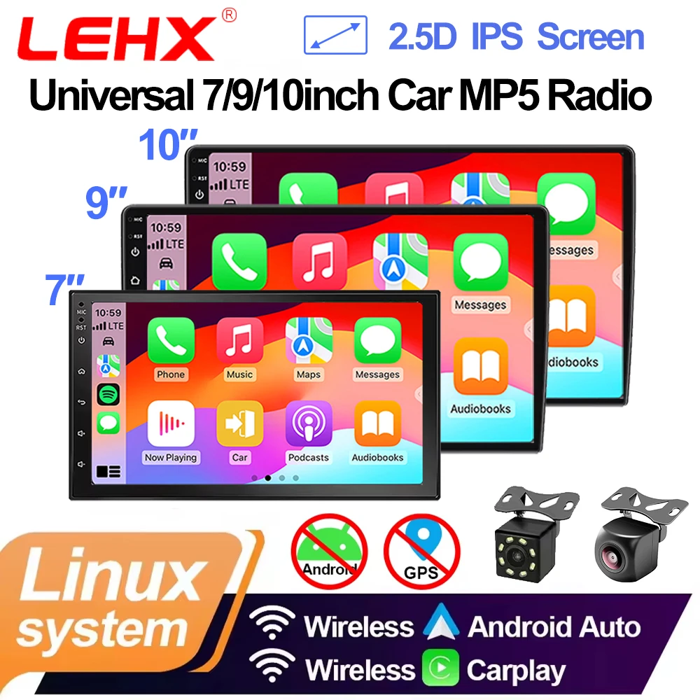 LEHX Sistema Linux 7/9/10 pollici Universale CarPlay Wireless Android Auto Stereo Autoradio Lettore Multimediale Audio Video Airplay Mirror Link Bluetooth SWC Telecamera Posteriore Doppia USB 2 DIN