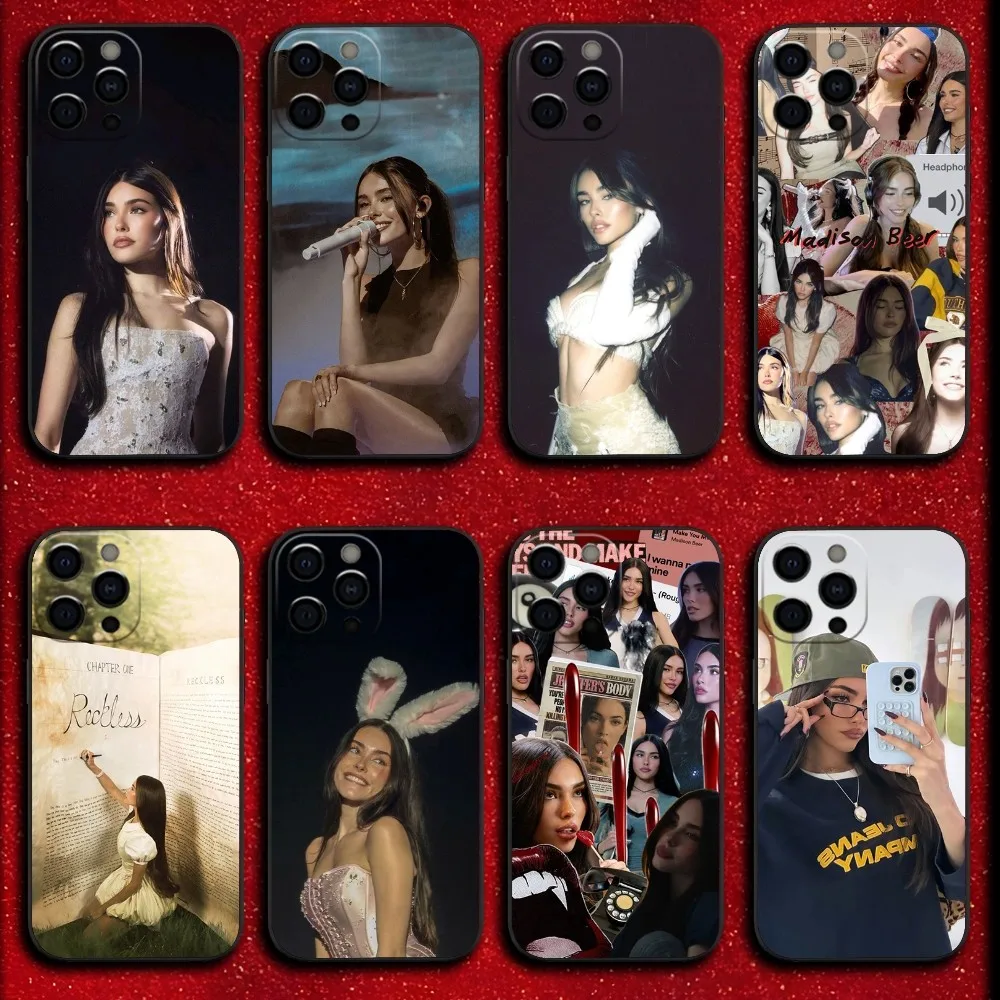 Funda de teléfono Madison Beer Singer para iPhone 16,15,14,13,12,11,Pro,X,XS,Max,XR,Plus,Mini cubierta negra suave
