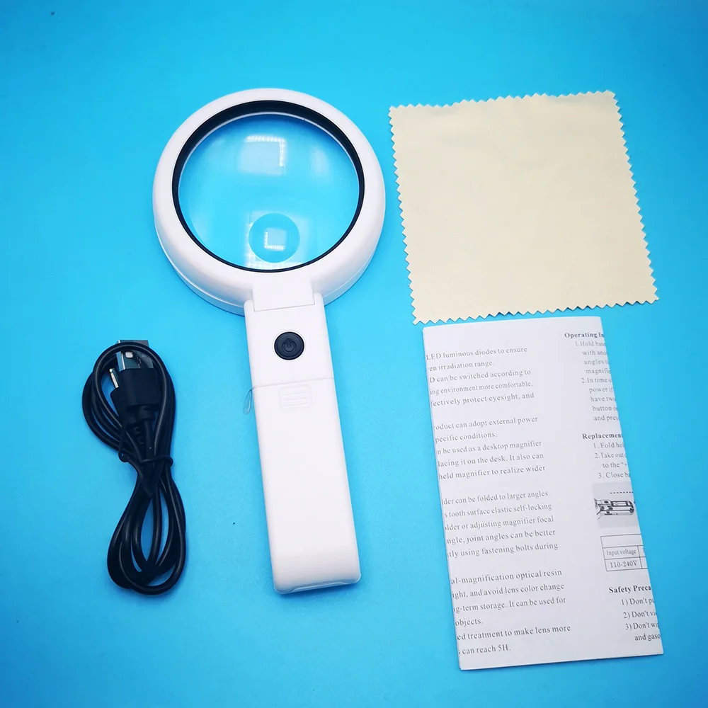 Magnifying Glass with 8 LED Lights 11X Magnifier Handheld Foldable Stand Desk Reading Lamp Repair Helping Hand Soldering