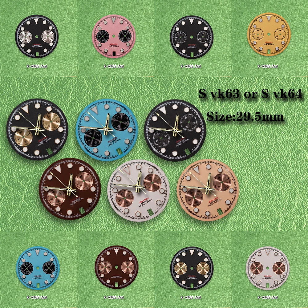 S Dial 29.5mm Panda dial 6 o'clock calendar VK63 Dial Green Luminous Suitable for VK63 Movement Watch Modification Accessories