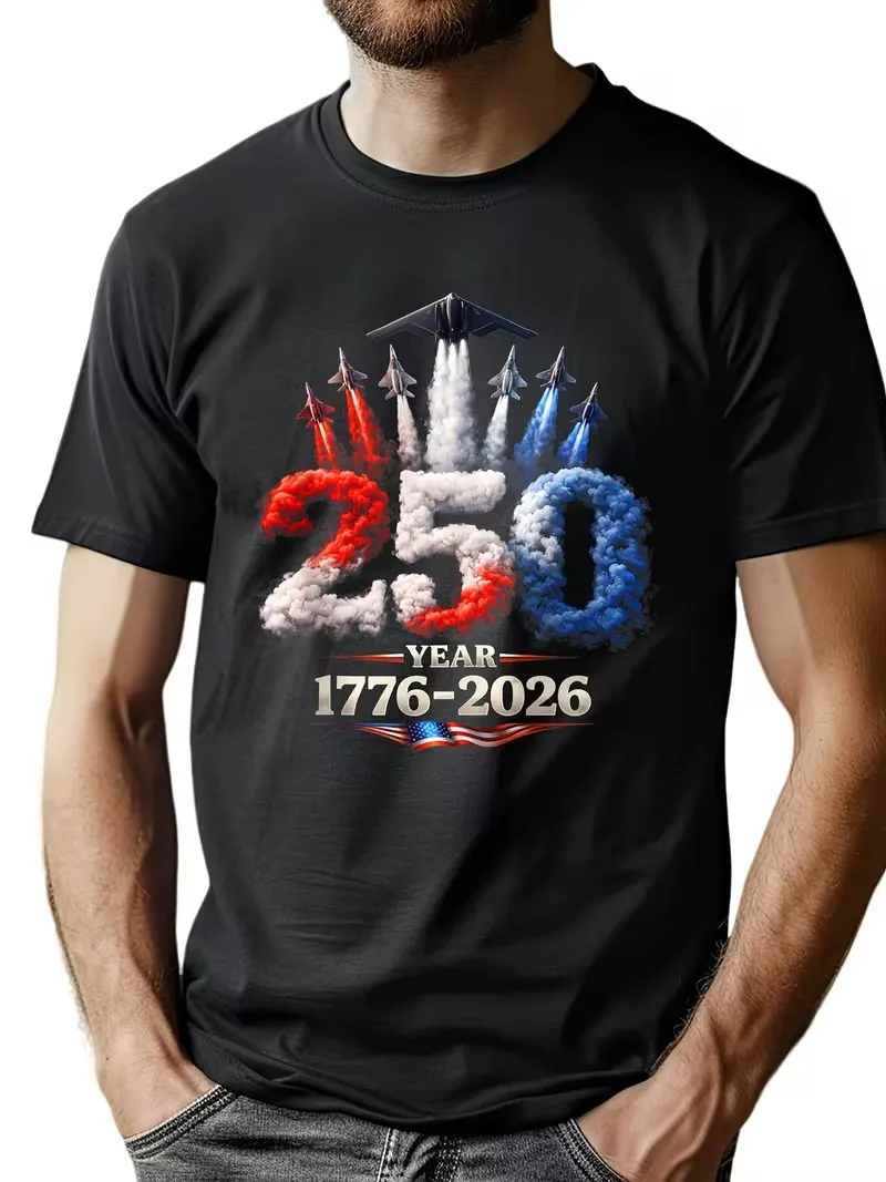 Men's USA 250th Anniversary 1776-2026 T-Shirt Patriotic Air Force 3D Print Tee 4th Of July Independence Day Short Sleeve T Shirt