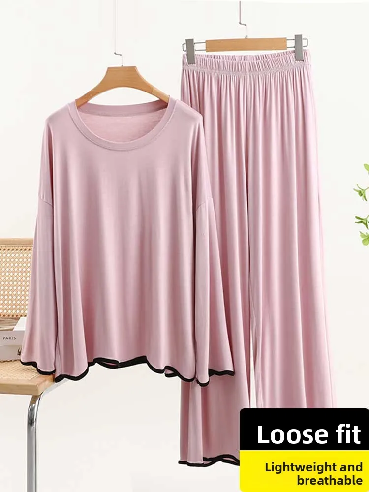 

Loose Long Sleeve Modal Home Clothes Set round Neck Sleepwear Pants for plus Size Women Comfortable Breathable Cotton Pyjamas