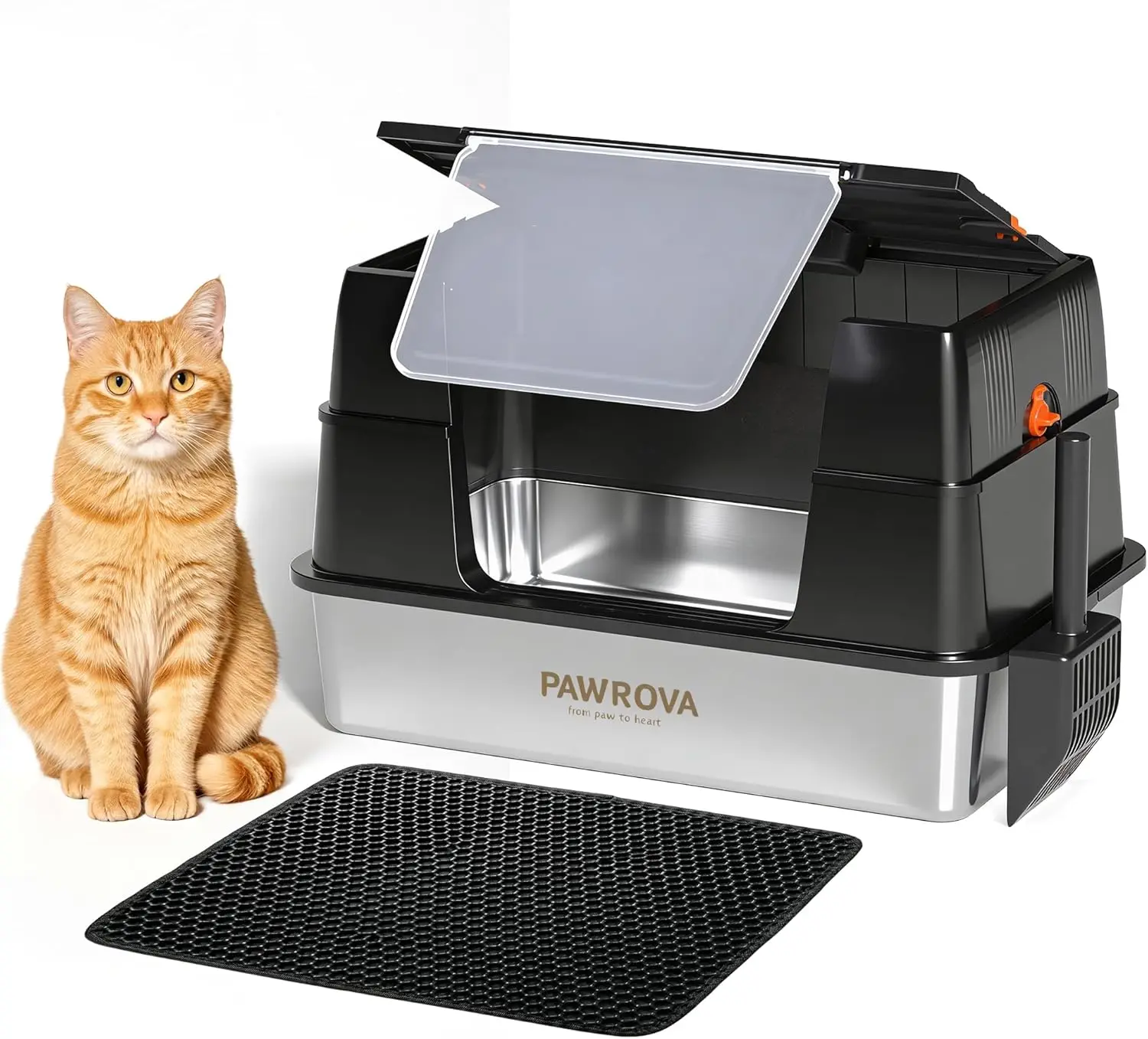 

Stainless Steel Litter Box with Lid, Easy Clean XL for Big Cats, Leak-Proof Odor Resistant Includes Scoop & Mat