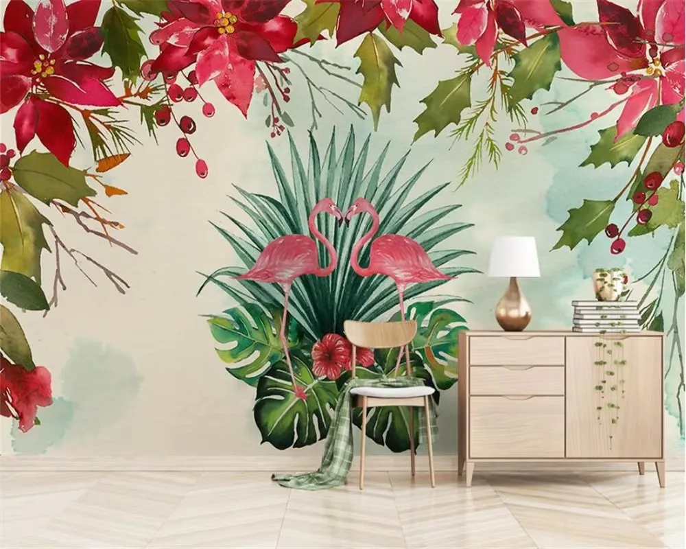 Custom Wallpaper Nordic Tropical Plants Flamingo TV Background Wall Painting Home Decoration Southeast Asian Plants 3d wallpaper