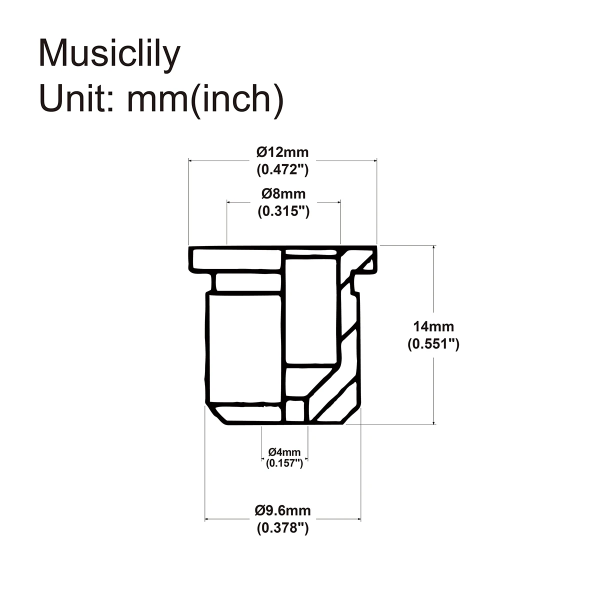 Musiclily Pro 14mm Brass Through Body String Mounting Ferrules for Electric Bass (Set of 5)