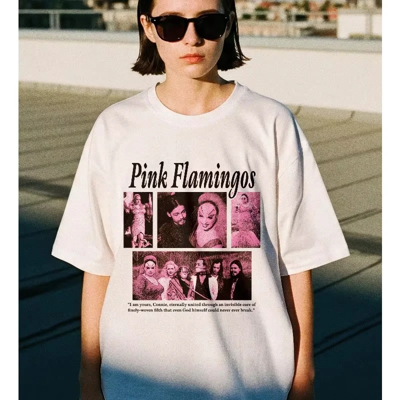 Pink Flamingos Graphic Tee Divine John Waters Cult Film Shirt Summer Unisex Loose and Breathable Cotton Short Sleeve Top Hot