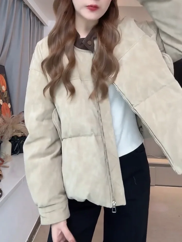 

Утепленная хлопковая куртка для женщин: зимняя, в американском стиле, с дизайнерским акцентом, повседневная, корейский свободный крой, удлиненная