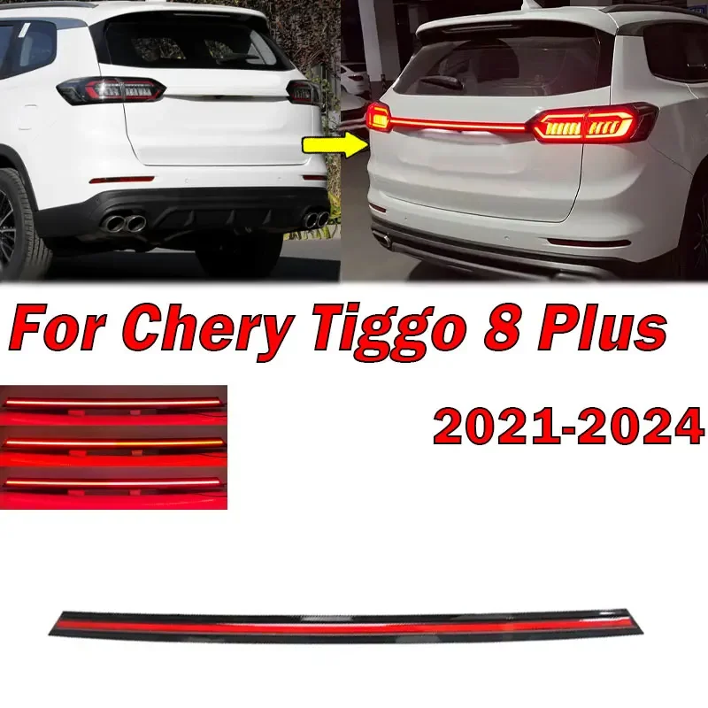 Car Accessories For Chery Tiggo 8 Plus 2021 2022 2023 2024 Auto Rear Bumper LED Through Taillight Middle Taillamp Brake Light