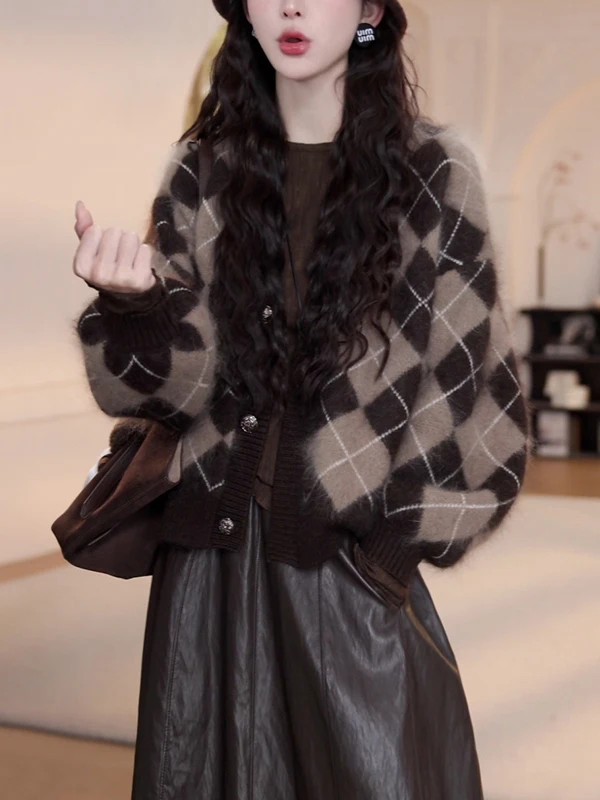 

Ladies Loose Knitted Sweater Coat Fashionable Versatile Casual Set High Waist A-Line Skirt Long Sleeve High Quality Autumn Wear