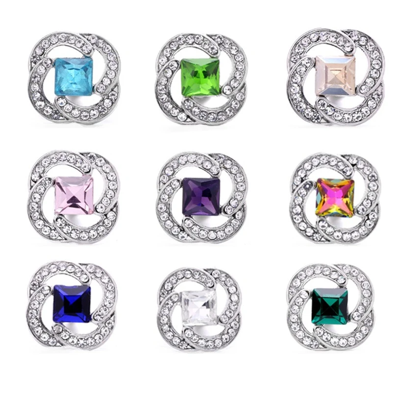 

10pcs Square Colorful Rhinestone Flower Charms 18MM Snap Buttons Fit DIY Snap Bracelet Necklace Jewelry Wholesale