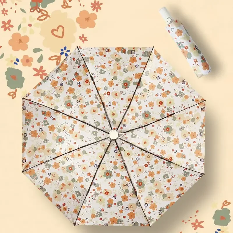 Folding sun umbrella, sun protection, UV protection, sun umbrella ins, small floral fragments