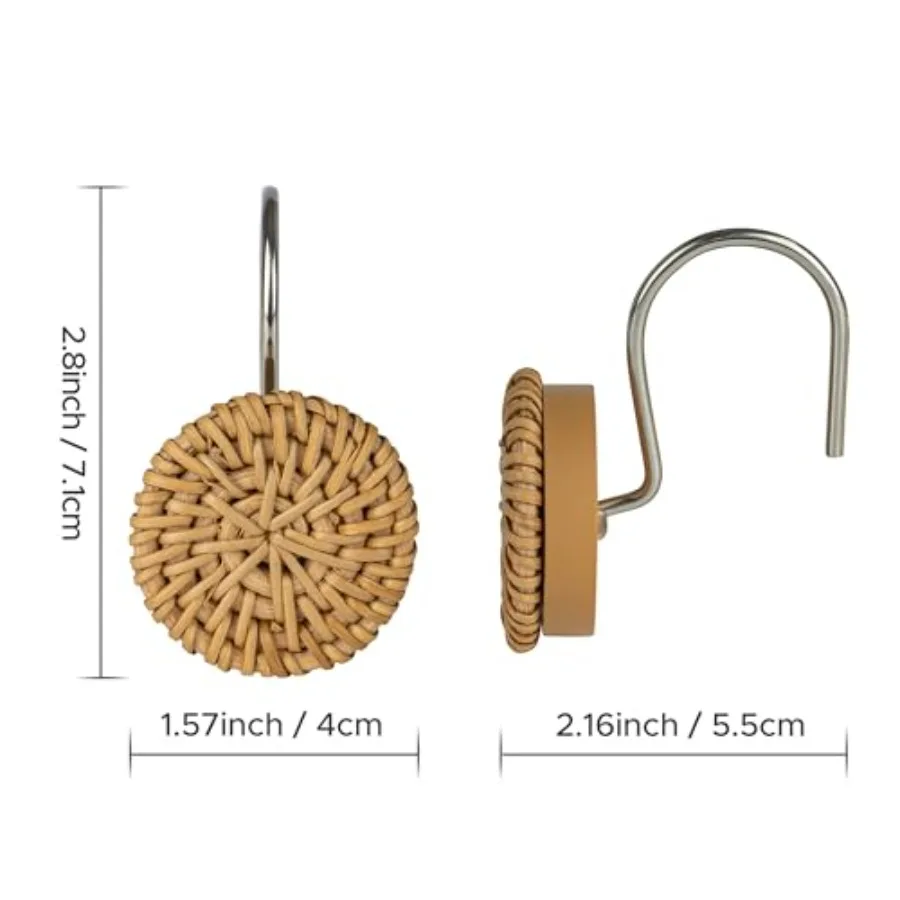 Hanrafted الروطان دش الستار السنانير Rtic بوهو حلقات الحمام الزخرفية مزرعة الحمام ديكور 12 حزمة #5