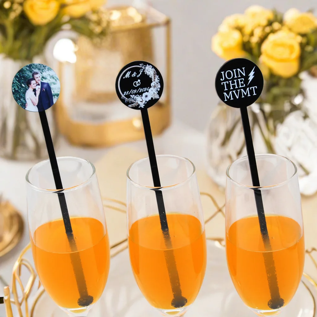 50pcs Personalized Print Birthday Party Cocktail Stirrers Baptism Decorations Acrylic Drink Stirrer Wedding Cocktail Stirrers