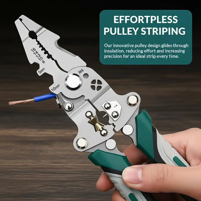 New！Foldable Wire Stripper, Pulley Design Multi-Function Electrician Wire Splitter Wire Winding Pliers Crimping Pliers Hand Tool
