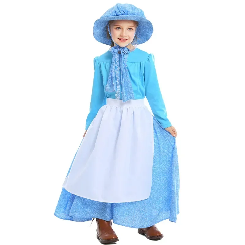 Kids Fairy Tale Colonial Period Pioneer Girls Idyllic Stage Costumes