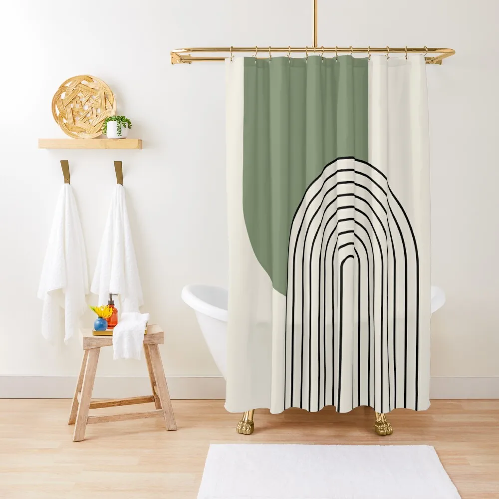 

Mid Century style line art with green arch Shower Curtain In The Bathroom Luxury Bathroom Curtain