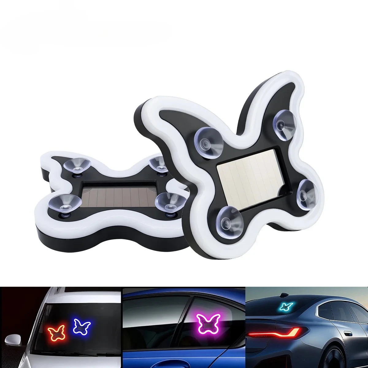 2x Solar Power Led Butterfly Shaped Led Ambient Light Suction Cup USB Room Partty Atmosphere Breath Lamp Car Window Neon Light