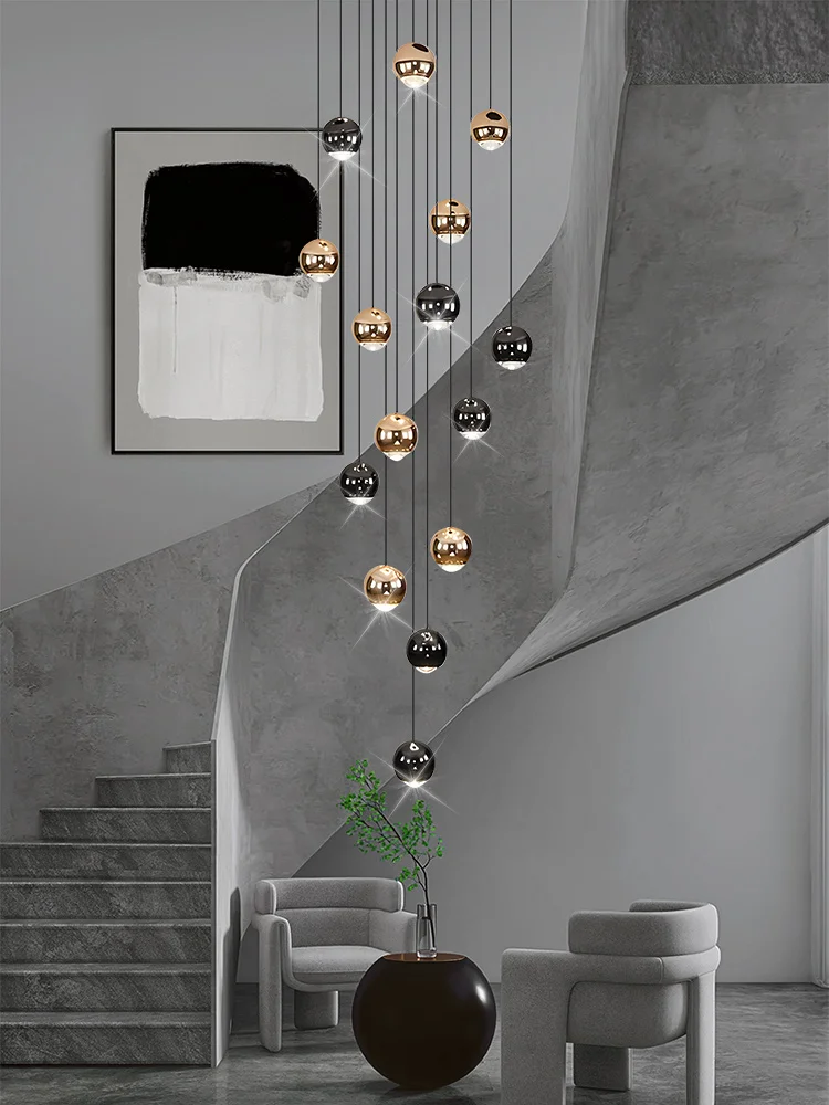 

Living Room Round Chandelier Modern Stair Droplight Duplex Villa Multi-lights LED Pendant Lamps Hotel Lobby Exquisite Chandelier