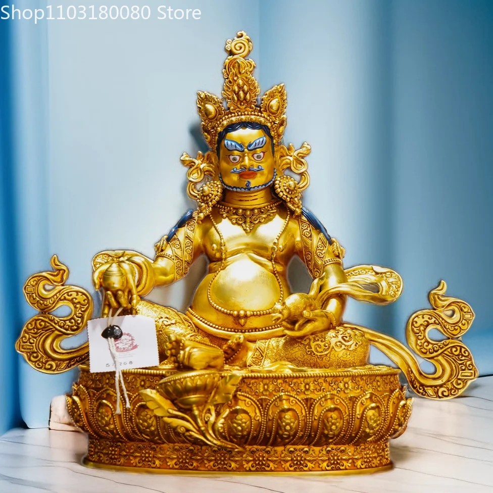 Copper gilding relievo Yellow Jambhala buddha statue Tibet buddhism Five ways God of wealth Jambala sculpture, Large,30cm