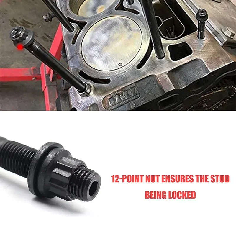 Cylinder Head Stud Kit For 1999-2003 Silverado Sierra GM Trucks 4.8L 5.3L 6.0L 1997-2003 C5 Corvette Black LN-1002