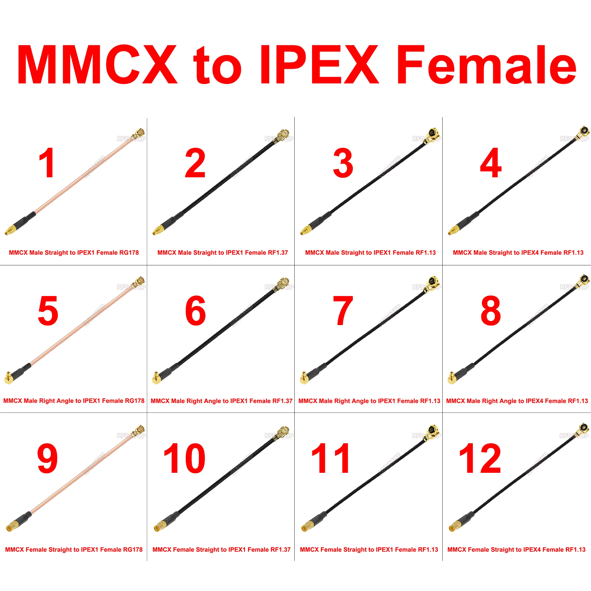 1PCS MMCX Male/Female Connector to uFL/IPX  Φ1.13/Φ1.37/RG178 Coax Cable Extension Pigtail IPX-MMCX WiFi Radio Antenna RF Jumper