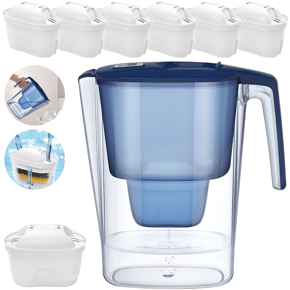 Bouilloire filtrante domestique avec 1 cartouche filtrante, purificateur d'eau au charbon actif alcalin et minuterie, filtre à eau Non toxique 3,6 l