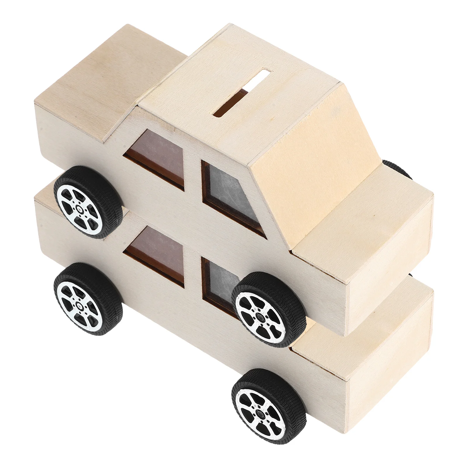 

2 PCS Wooden Car Money Bank Home Decor Piggy Diy Storage Coin for Shaped Pearl Mud