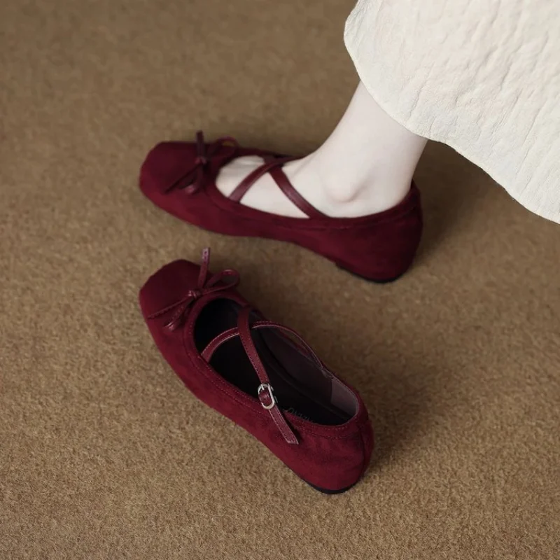 Women's Mary Jane Flats Criss-Cross Strap Ballet Flats Bowknot Square Toe Dress Shoes Vintage Casual Walking Shoes for Ladies view 5