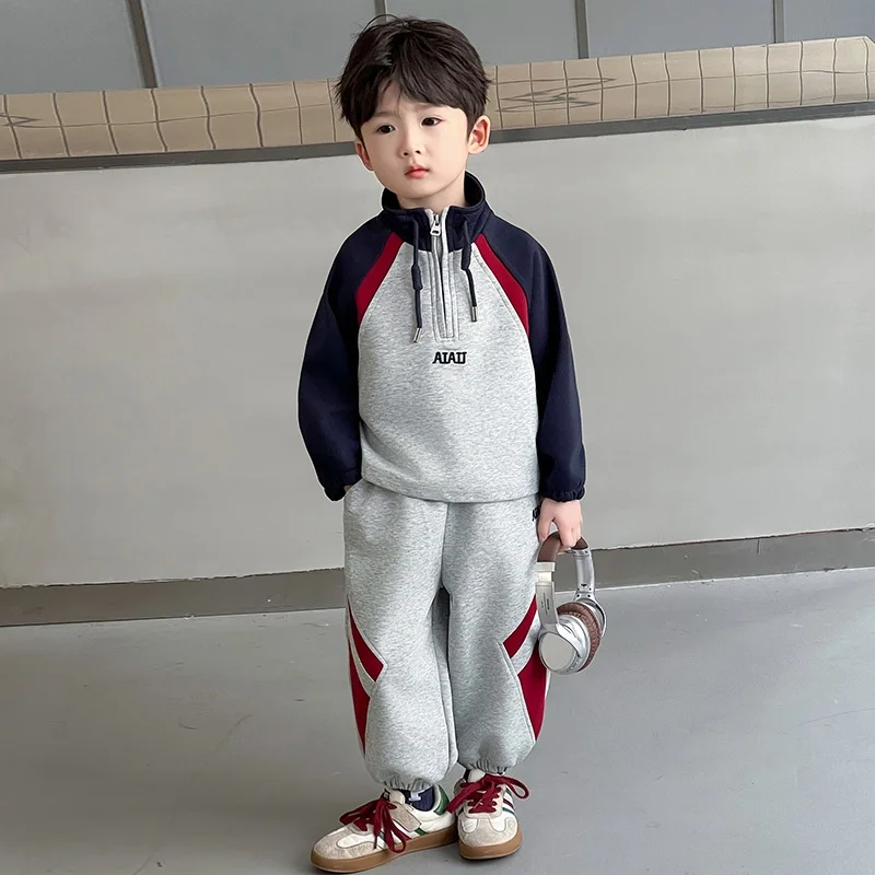 

Faionable Autumn Outfit for Boys with Stand Collar f Zip Sweatirt Set Spor Casual Two-Piece Suit for Young Teens