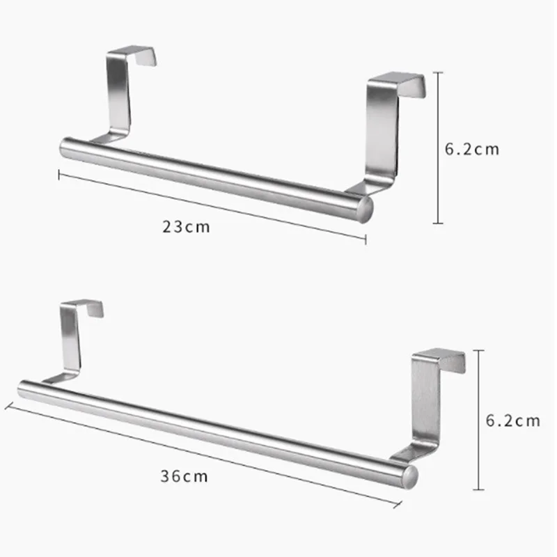 Stainless Steel Towel Racks No Punching Kitchen Cabinet Door Towel Rack Bar Hanging Holder Rag Shelf Hanger Home Organizer Hooks