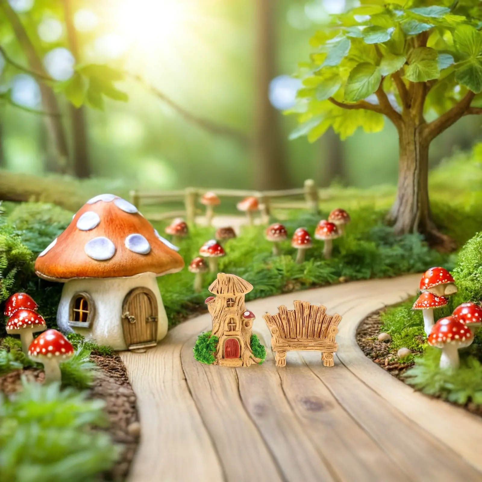 9Pcs Miniature House Decoration Resin Tree Trunk Decor Mini Chairs Mailbox Rustic Cottage Accessories for Desk Bookshelf Decor